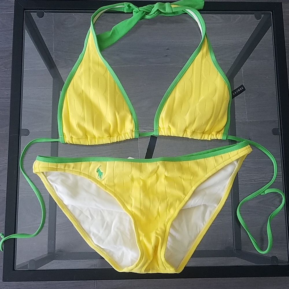 Ralph Lauren yellow w/green trim bikini small